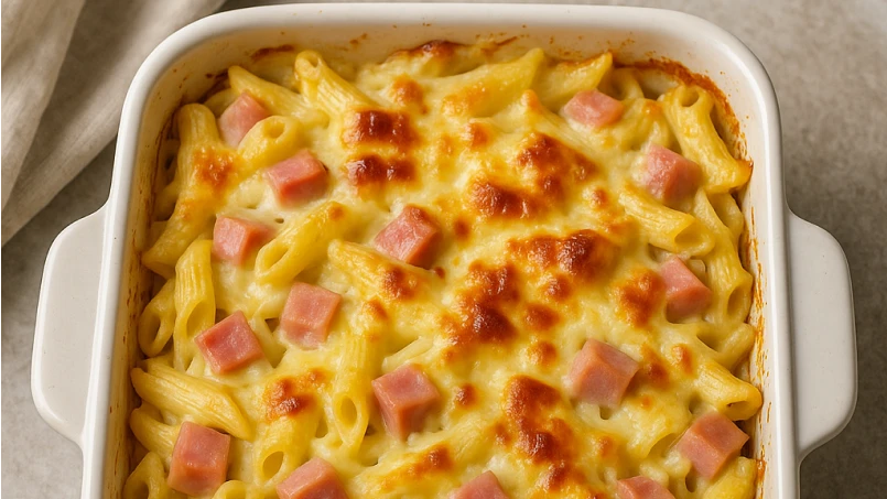 macarrão com queijo e presunto no forno